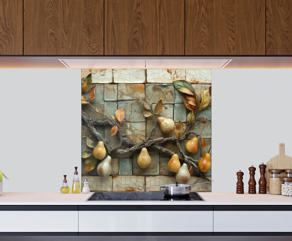 Pear Tree - Glass Kitchen Backsplash-BacksplashArtworks