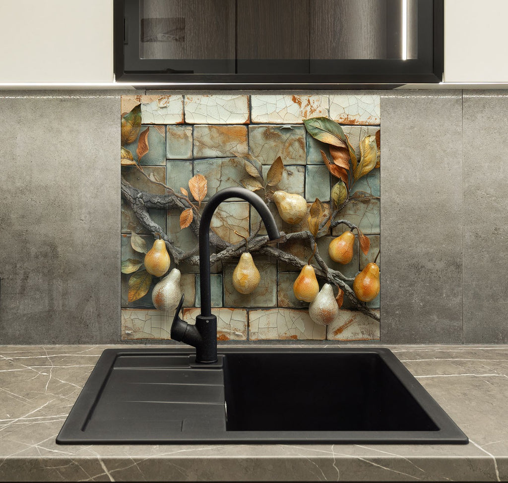 Pear Tree - Glass Kitchen Backsplash-BacksplashArtworks