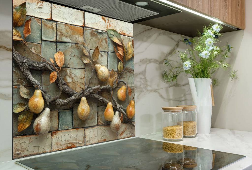 Pear Tree - Glass Kitchen Backsplash-BacksplashArtworks