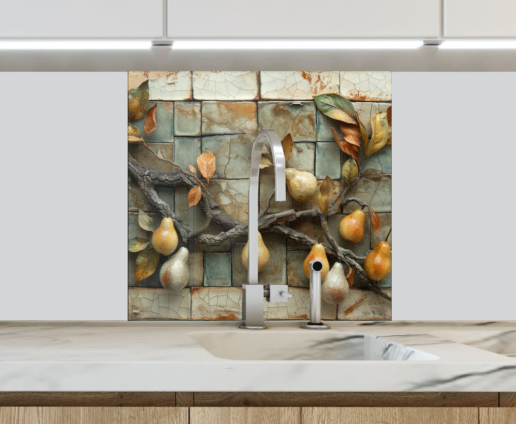 Pear Tree - Glass Kitchen Backsplash-BacksplashArtworks