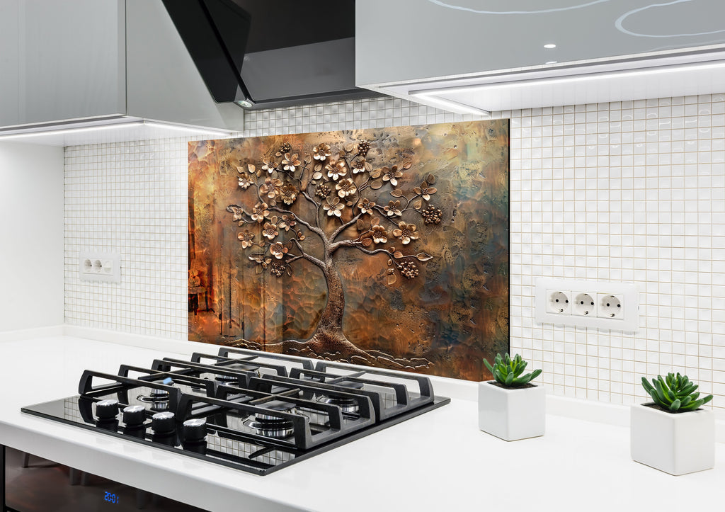 Antique Bronze Blossom - Glass Kitchen Backsplash-BacksplashArtworks