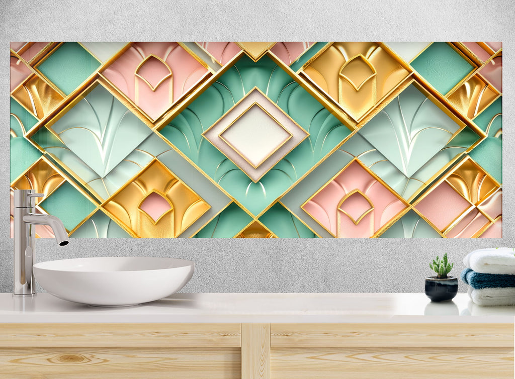 Art Deco Glam - Glass Kitchen Backsplash-BacksplashArtworks