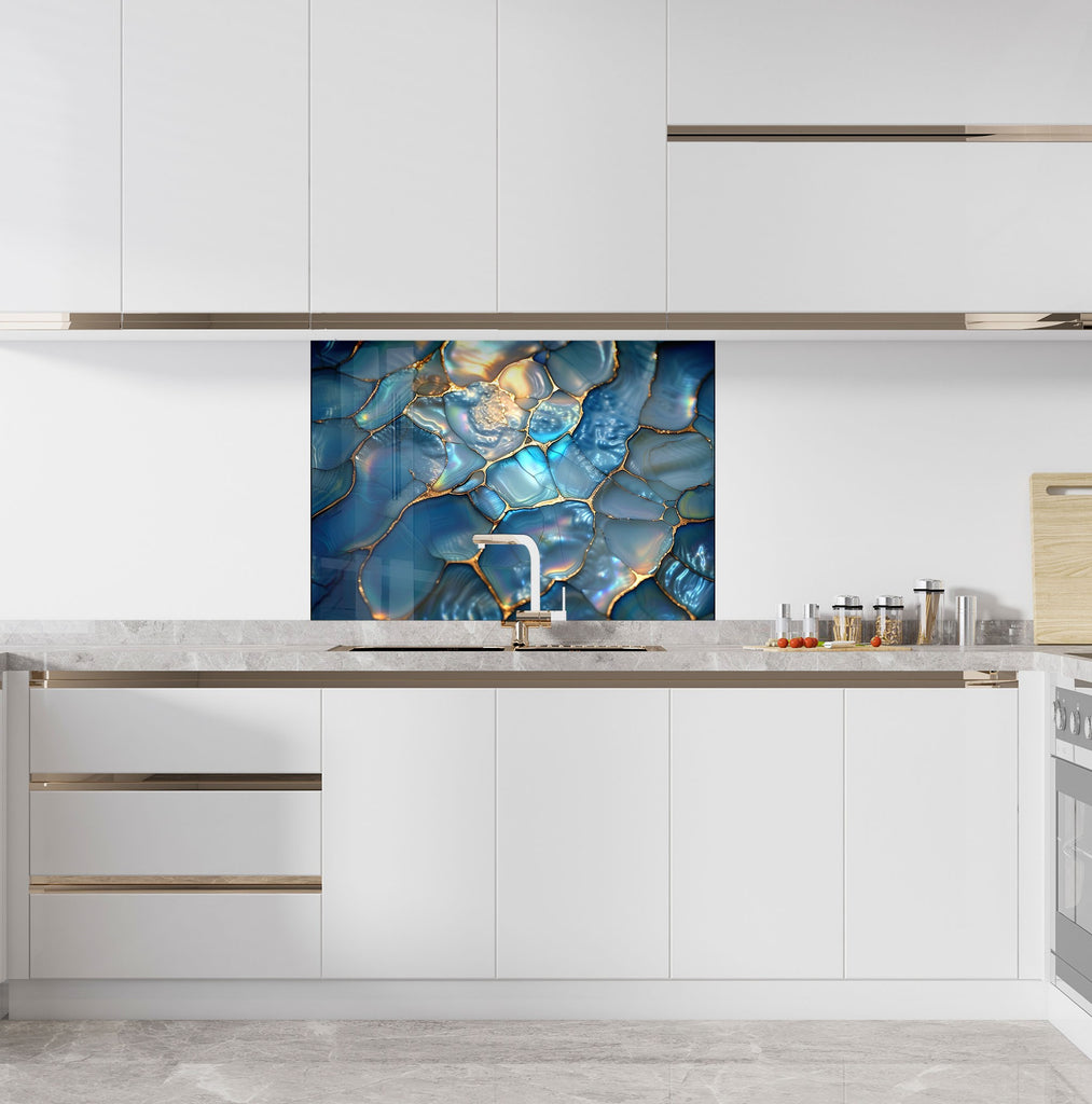 Iridescent Blue Agate - Glass Kitchen Backsplash-BacksplashArtworks