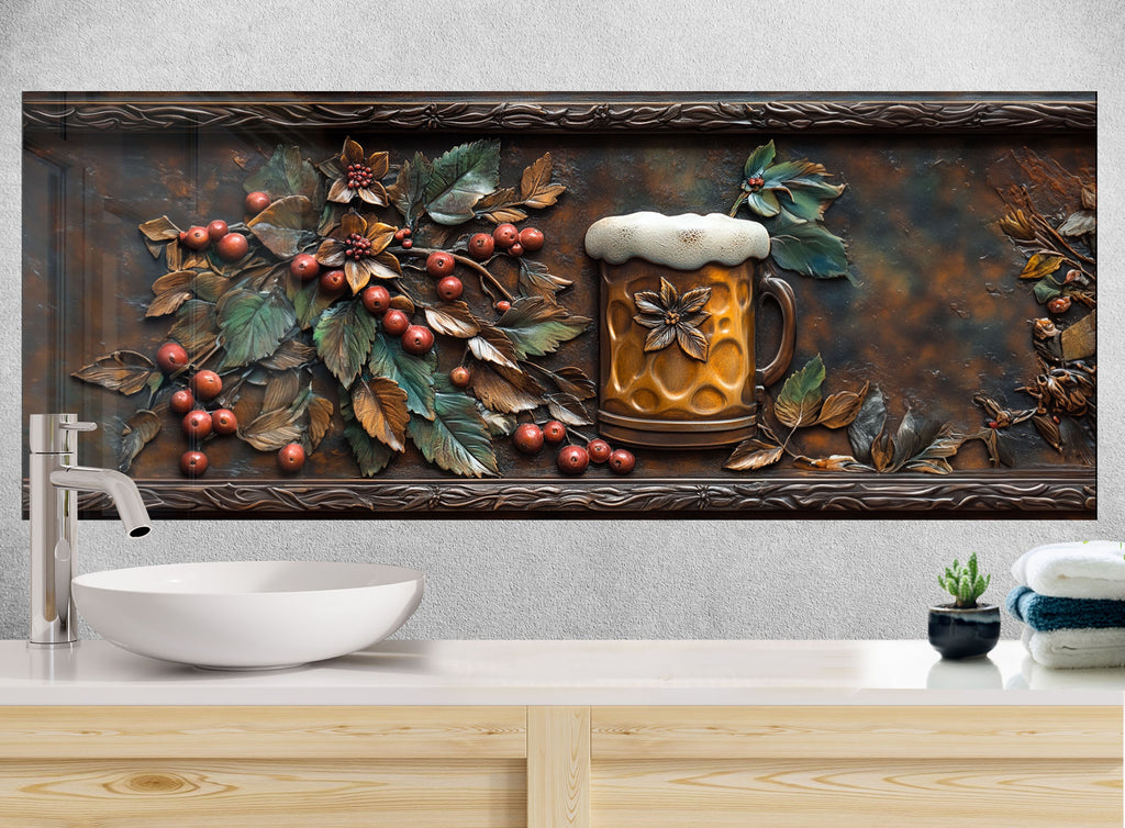 Rustic Brew Beer Stained - Glass Kitchen Backsplash-BacksplashArtworks