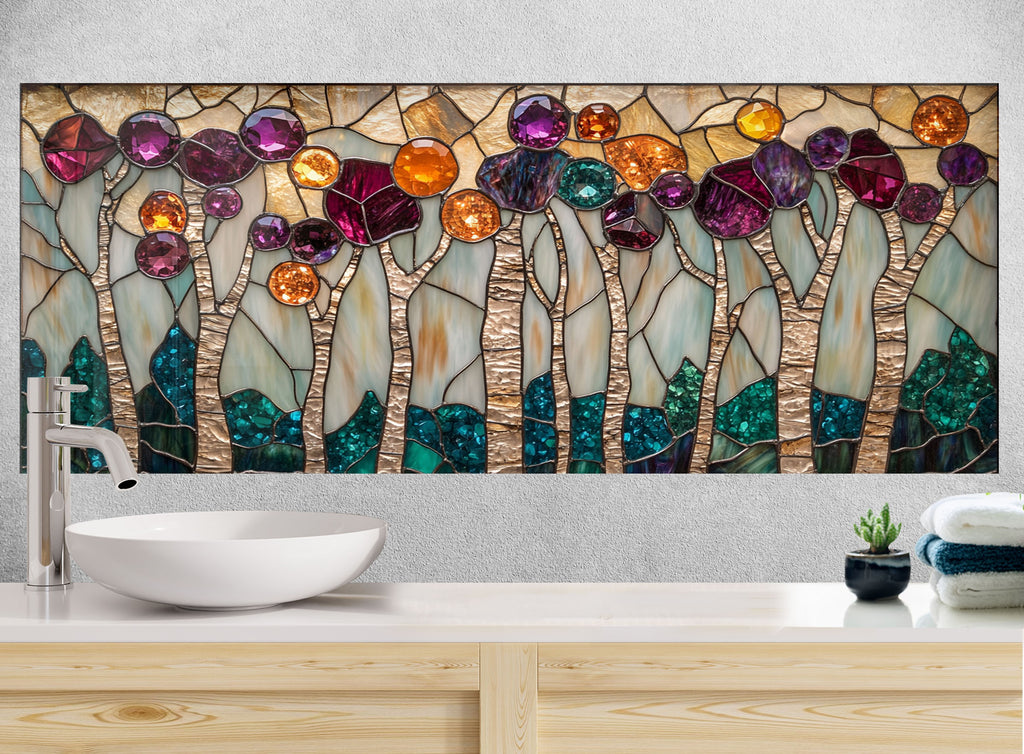 Enchanted Blossom Stained - Glass Kitchen Backsplash-BacksplashArtworks