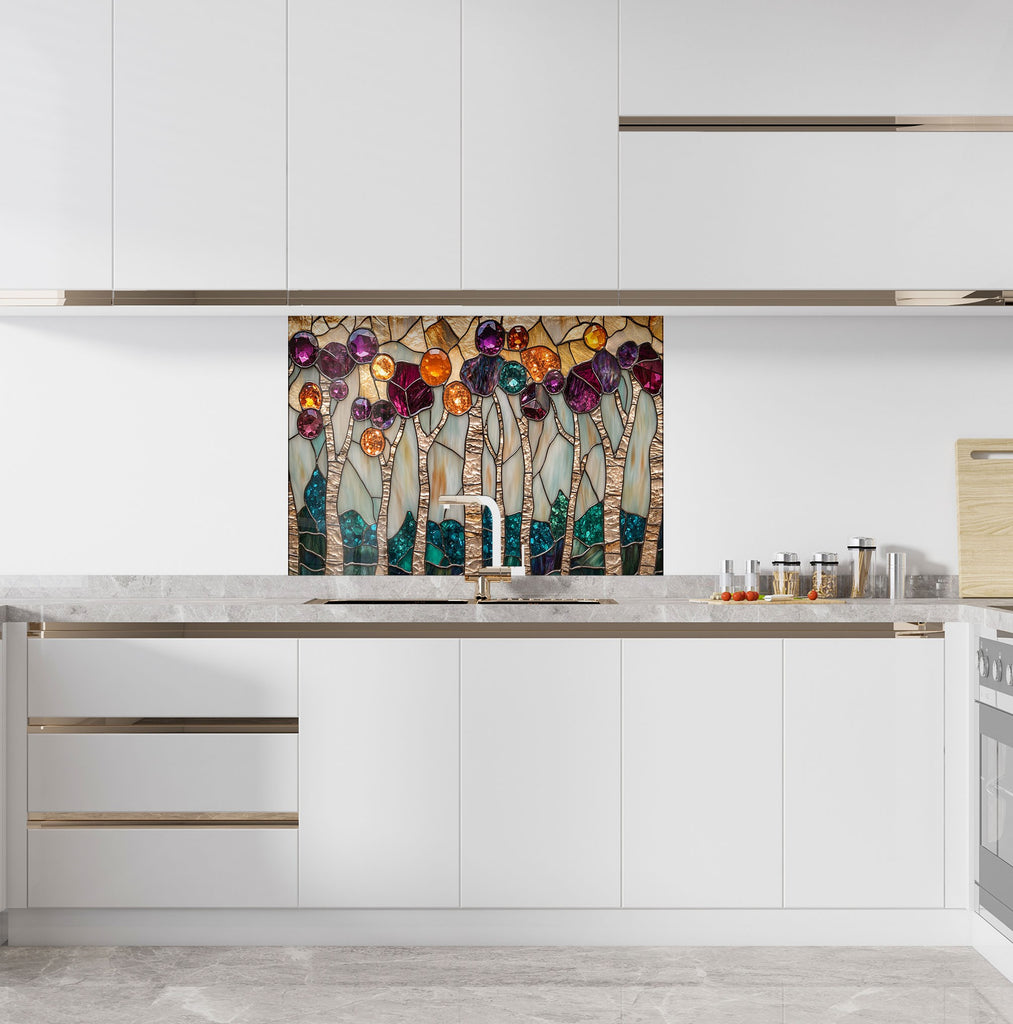 Enchanted Blossom Stained - Glass Kitchen Backsplash-BacksplashArtworks