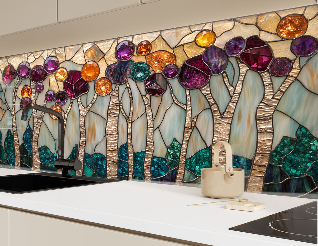 Enchanted Blossom Stained - Glass Kitchen Backsplash-BacksplashArtworks