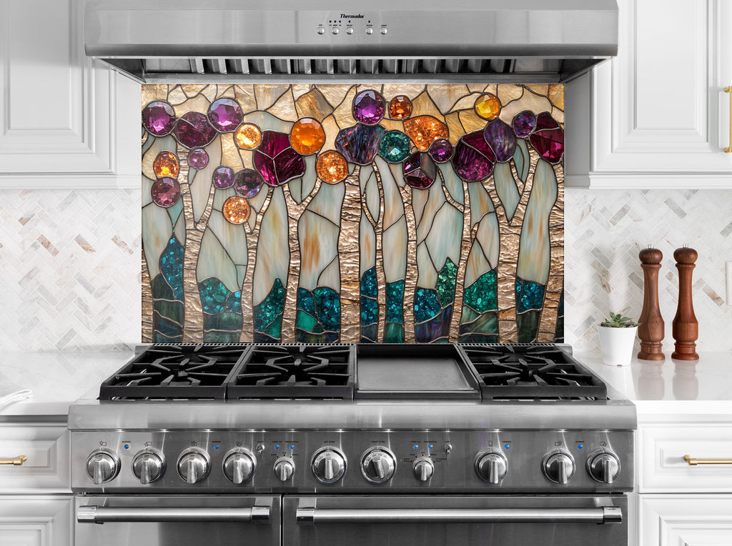 Enchanted Blossom Stained - Glass Kitchen Backsplash-BacksplashArtworks