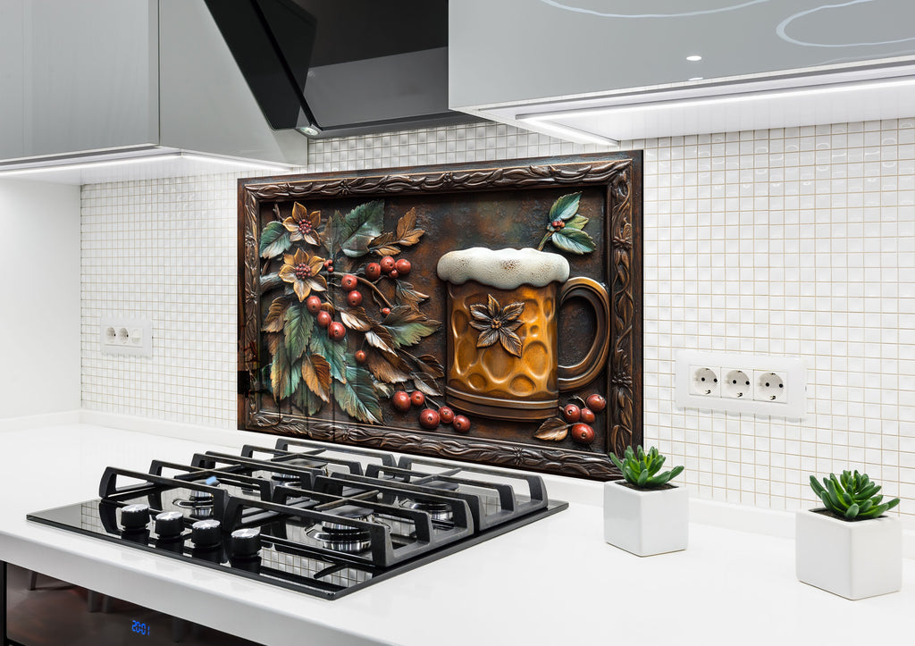 Rustic Brew Beer Stained - Glass Kitchen Backsplash-BacksplashArtworks