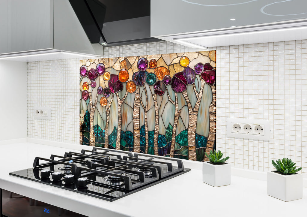 Enchanted Blossom Stained - Glass Kitchen Backsplash-BacksplashArtworks