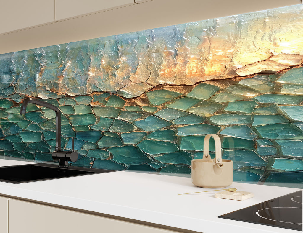 Ocean Breeze - Tempered Glass Kitchen Backsplash-BacksplashArtworks