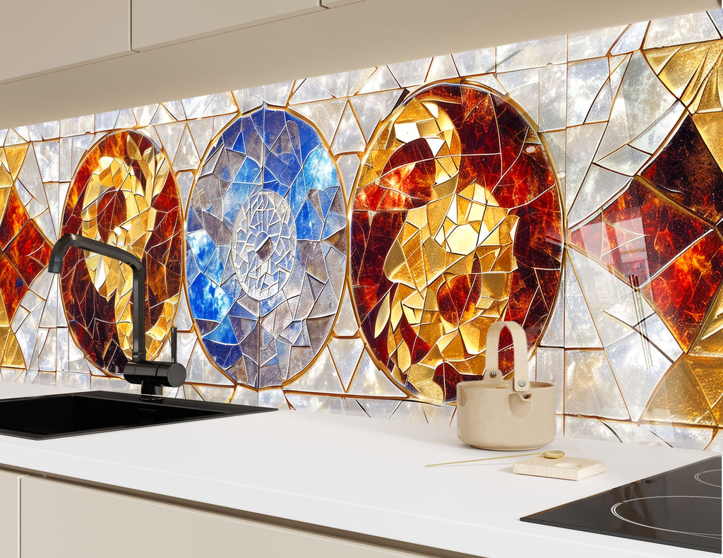 Yin-Yang Elements - Glass Kitchen Backsplash-BacksplashArtworks