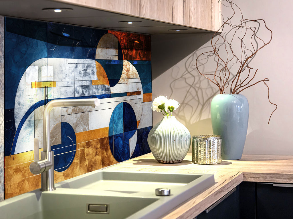 Modern Geometric - Glass Kitchen Backsplash-BacksplashArtworks