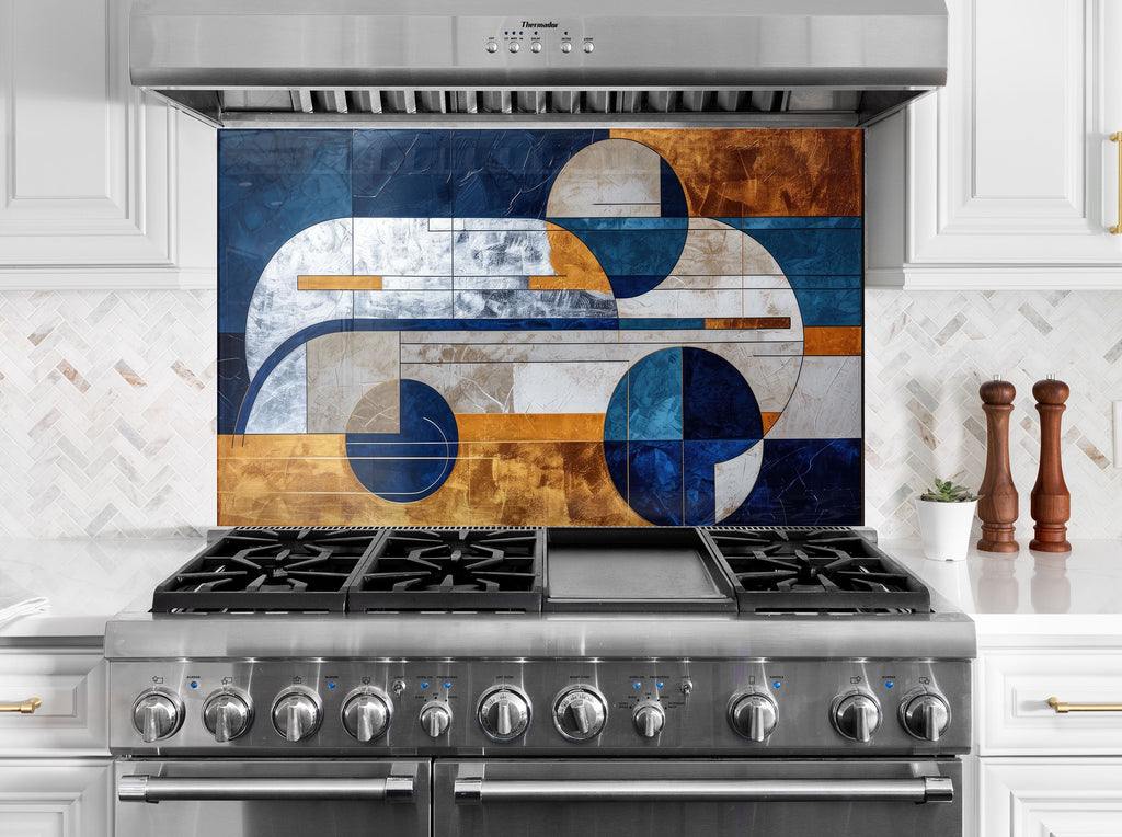 Modern Geometric - Glass Kitchen Backsplash-BacksplashArtworks