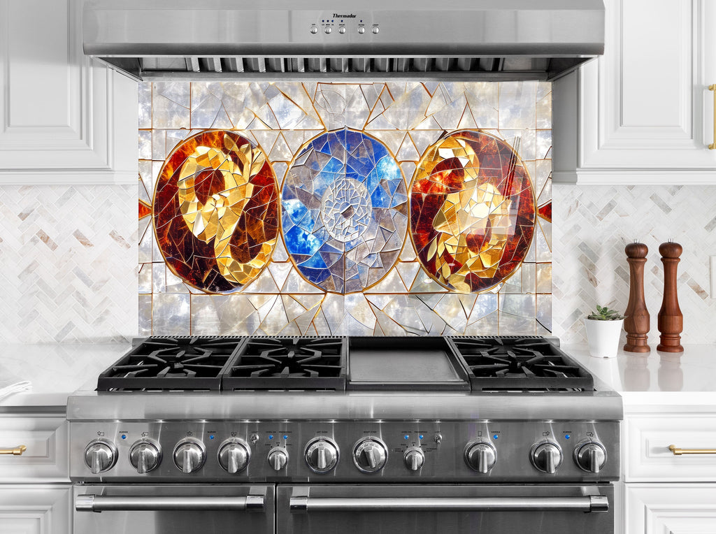 Yin-Yang Elements - Glass Kitchen Backsplash-BacksplashArtworks