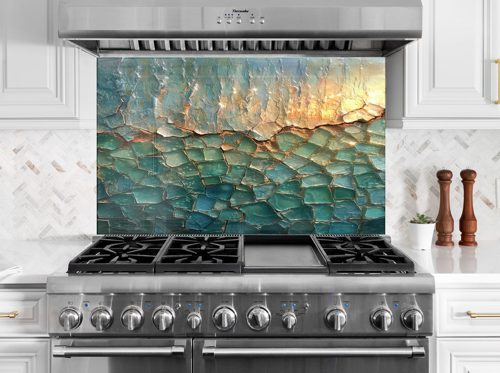 Ocean Breeze - Tempered Glass Kitchen Backsplash-BacksplashArtworks