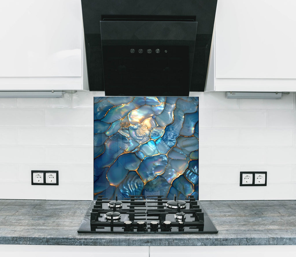 Iridescent Blue Agate - Glass Kitchen Backsplash-BacksplashArtworks