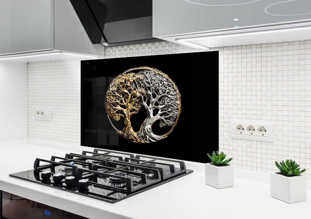 Yin-Yang Tree of Life - Tempered Glass Kitchen Backsplash-BacksplashArtworks