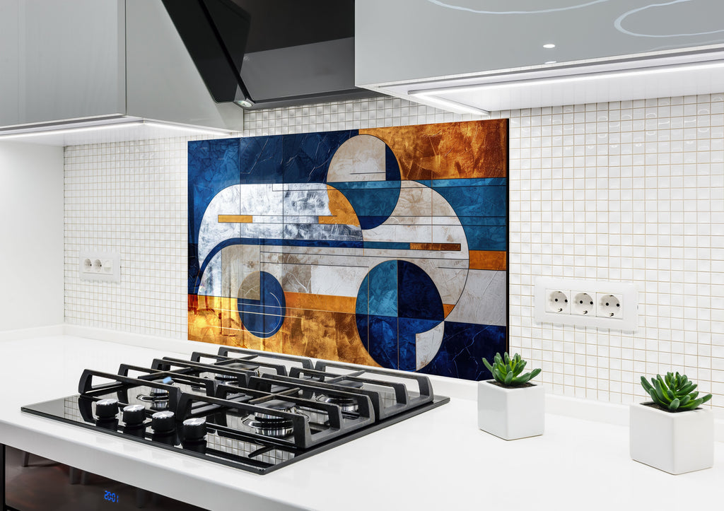 Modern Geometric - Glass Kitchen Backsplash-BacksplashArtworks