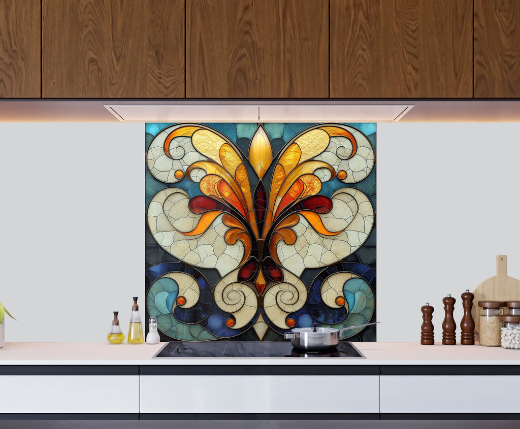 Baroque Fleur-de-Lis - Glass Kitchen Backsplash-BacksplashArtworks