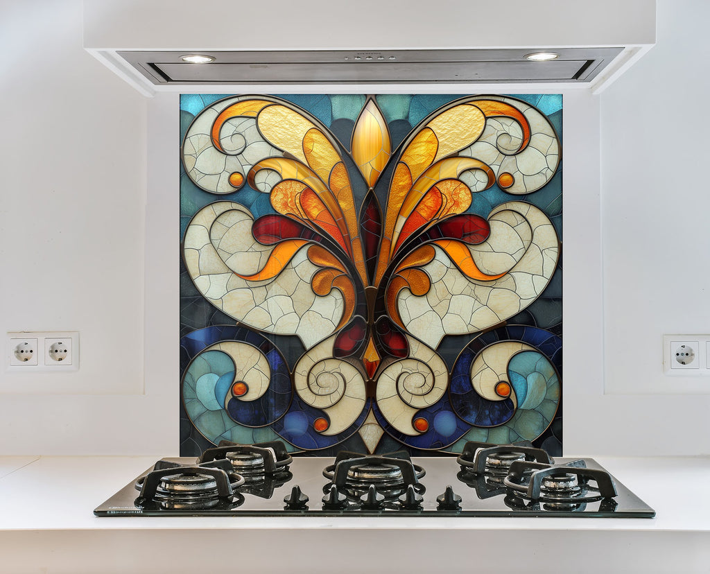 Baroque Fleur-de-Lis - Glass Kitchen Backsplash-BacksplashArtworks