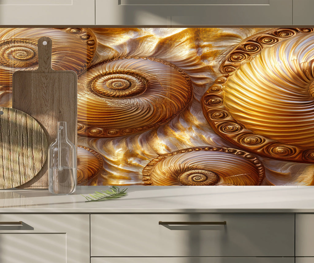 Golden Nautilus Stained - Glass Kitchen Backsplash-BacksplashArtworks