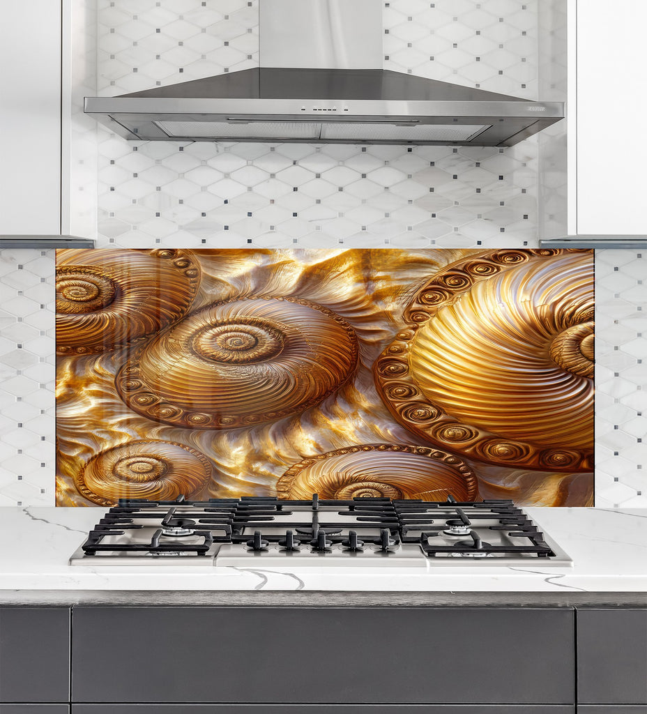 Golden Nautilus Stained - Glass Kitchen Backsplash-BacksplashArtworks