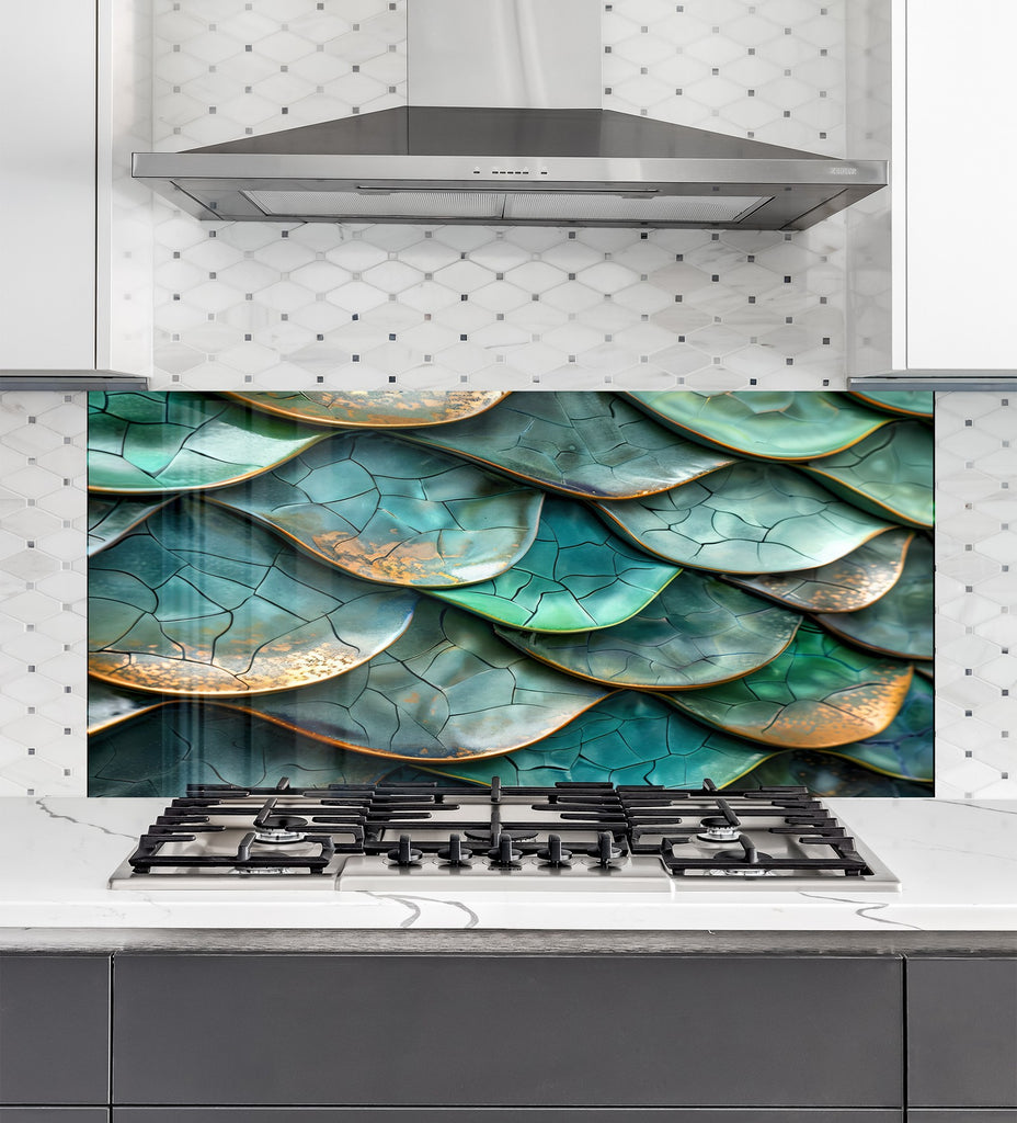 Emerald Dragon Scale Stained - Glass Kitchen Backsplash-BacksplashArtworks