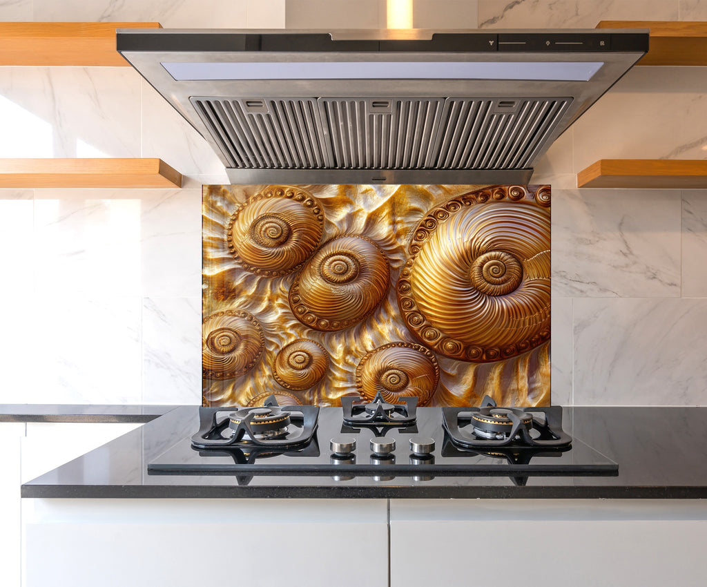 Golden Nautilus Stained - Glass Kitchen Backsplash-BacksplashArtworks