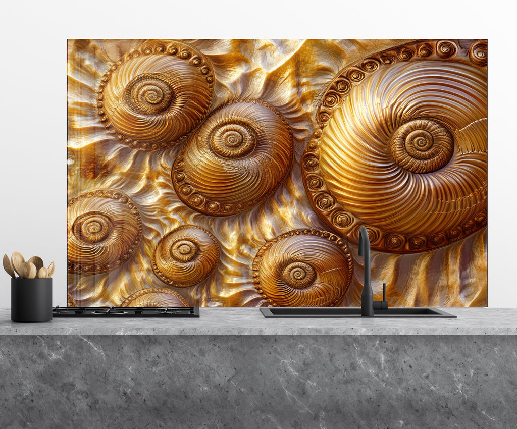 Golden Nautilus Stained - Glass Kitchen Backsplash-BacksplashArtworks