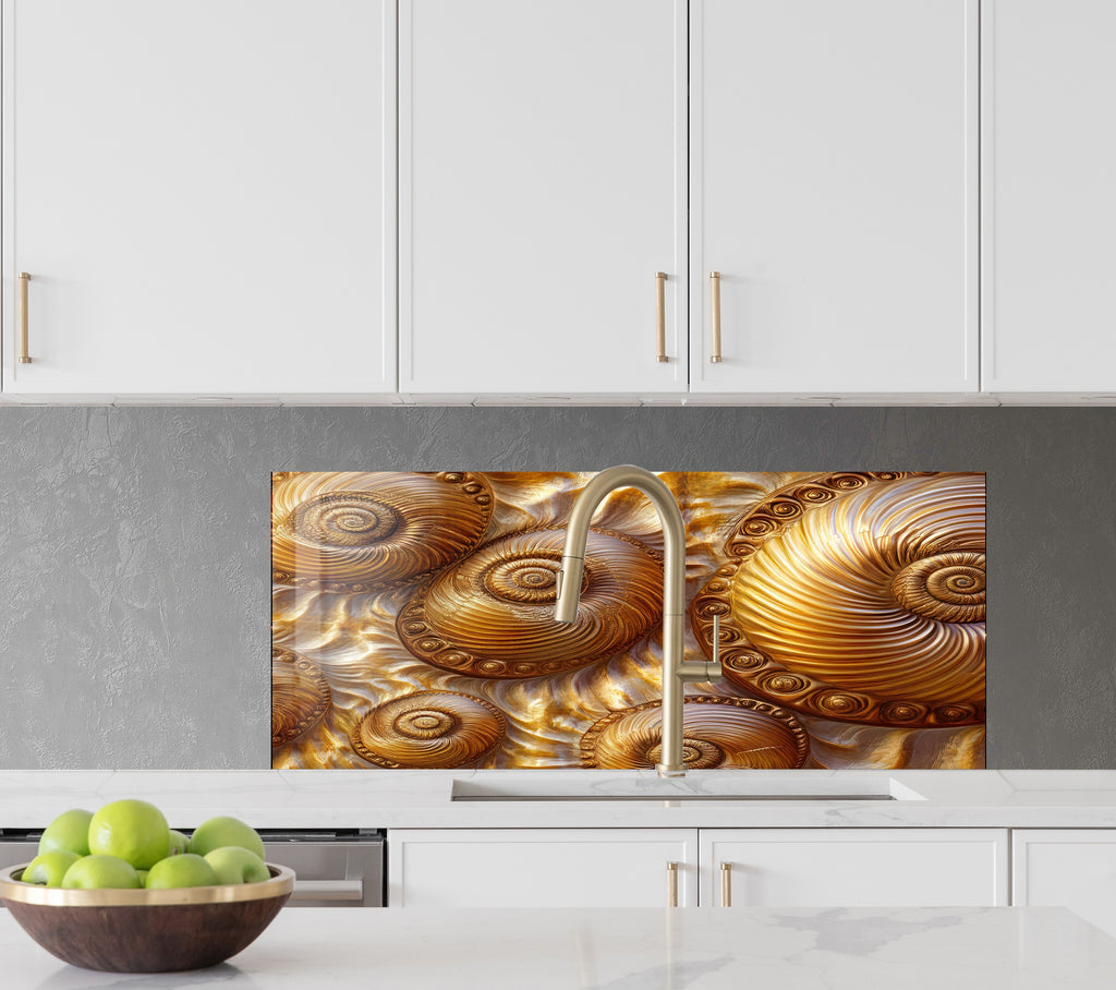 Golden Nautilus Stained - Glass Kitchen Backsplash-BacksplashArtworks