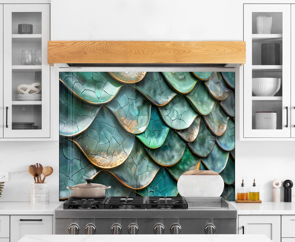 Emerald Dragon Scale Stained - Glass Kitchen Backsplash-BacksplashArtworks