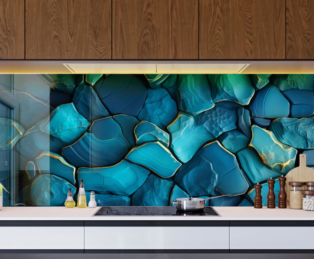 Luxury Blue Agate - Glass Kitchen Backsplash-BacksplashArtworks