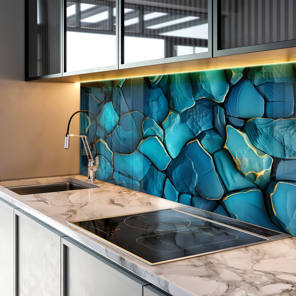 Luxury Blue Agate - Glass Kitchen Backsplash-BacksplashArtworks