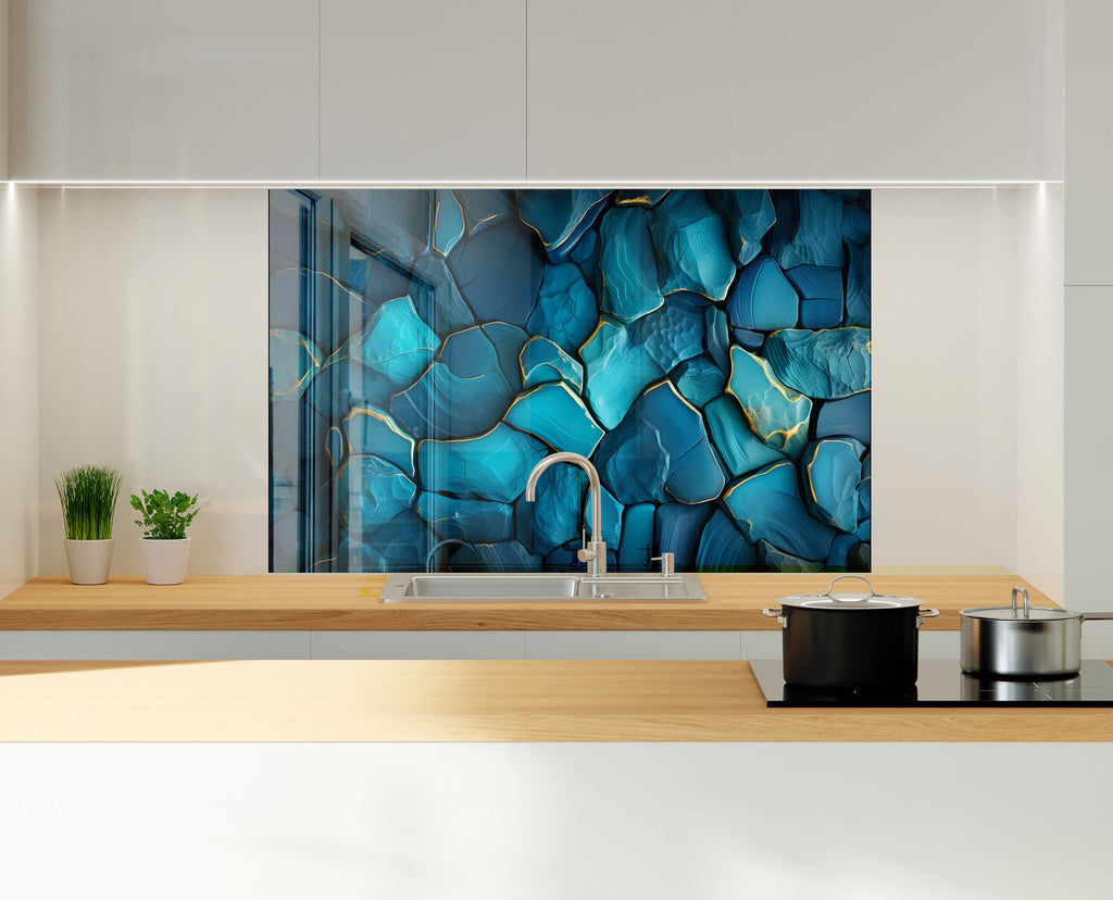 Luxury Blue Agate - Glass Kitchen Backsplash-BacksplashArtworks