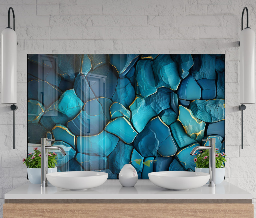 Luxury Blue Agate - Glass Kitchen Backsplash-BacksplashArtworks