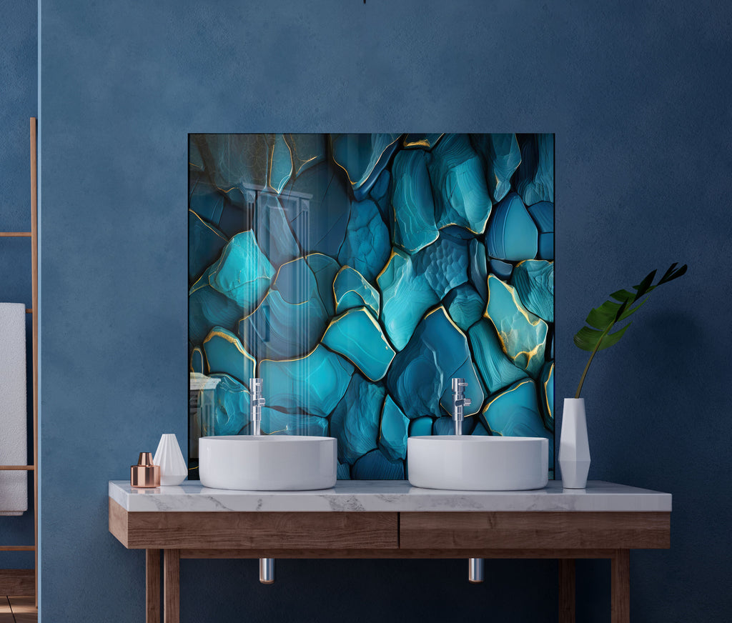 Luxury Blue Agate - Glass Kitchen Backsplash-BacksplashArtworks