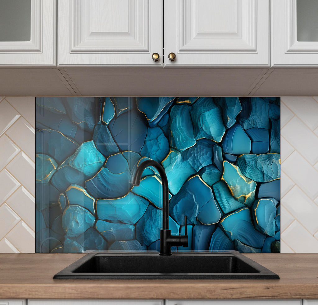 Luxury Blue Agate - Glass Kitchen Backsplash-BacksplashArtworks