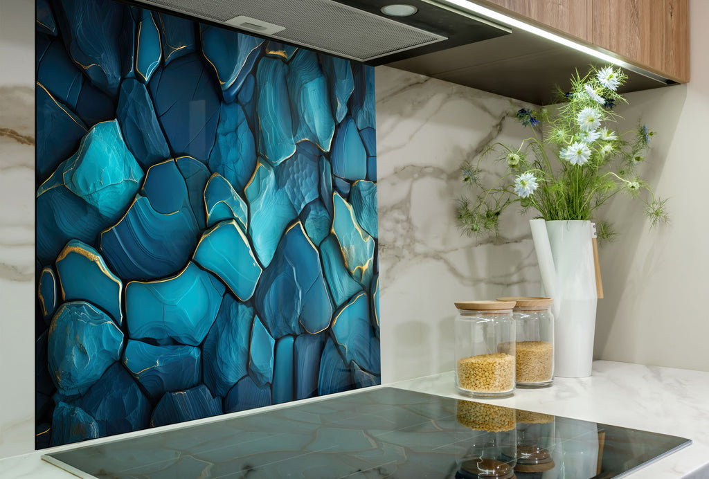 Luxury Blue Agate - Glass Kitchen Backsplash-BacksplashArtworks