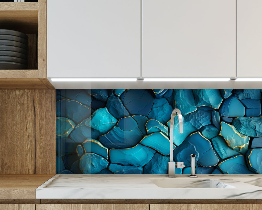 Luxury Blue Agate - Glass Kitchen Backsplash-BacksplashArtworks