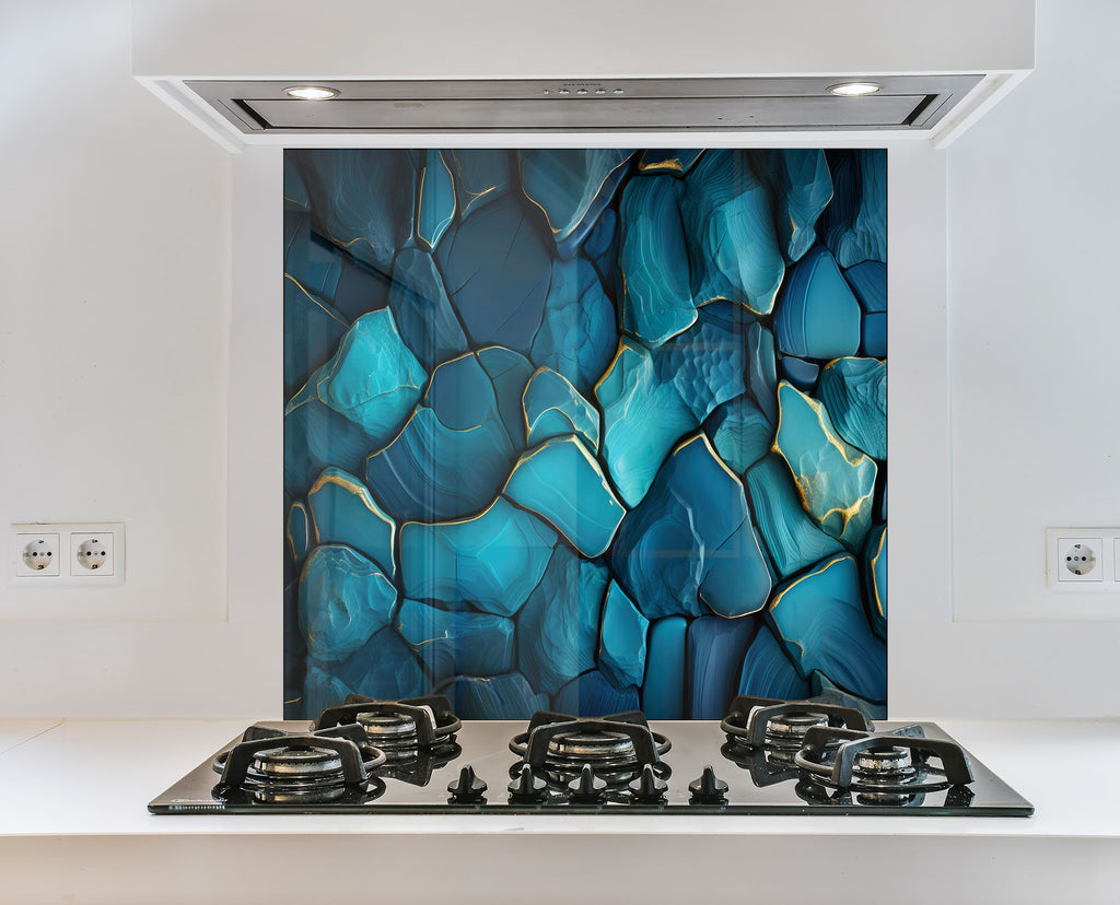 Luxury Blue Agate - Glass Kitchen Backsplash-BacksplashArtworks