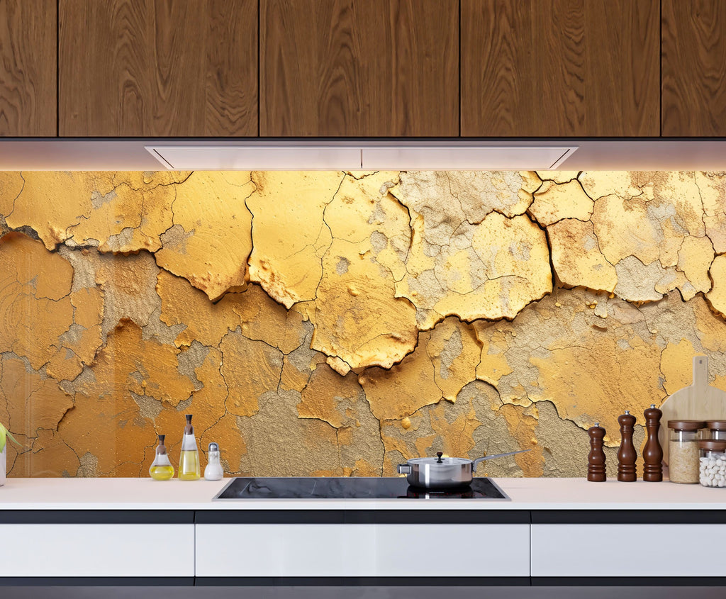 Golden Patina Abstract - Glass Kitchen Backsplash-BacksplashArtworks