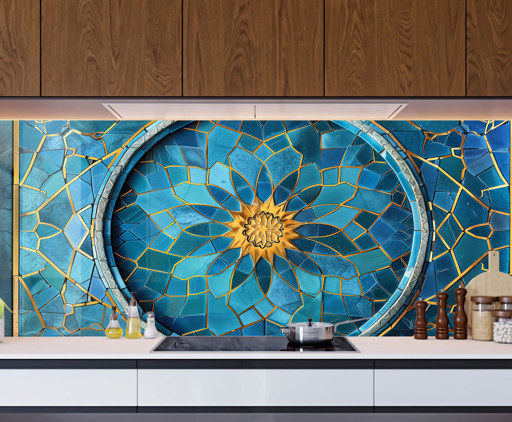 Celestial Bloom - Glass Kitchen Backsplash-BacksplashArtworks