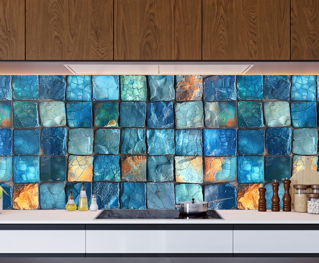 Blue Mosaic - Glass Kitchen Backsplash-BacksplashArtworks