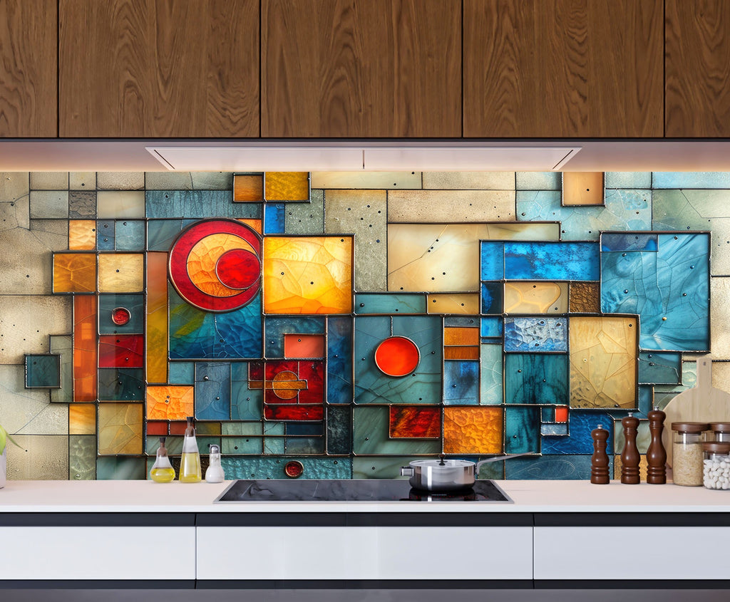 Modern Geometric Stained - Glass Kitchen Backsplash-BacksplashArtworks