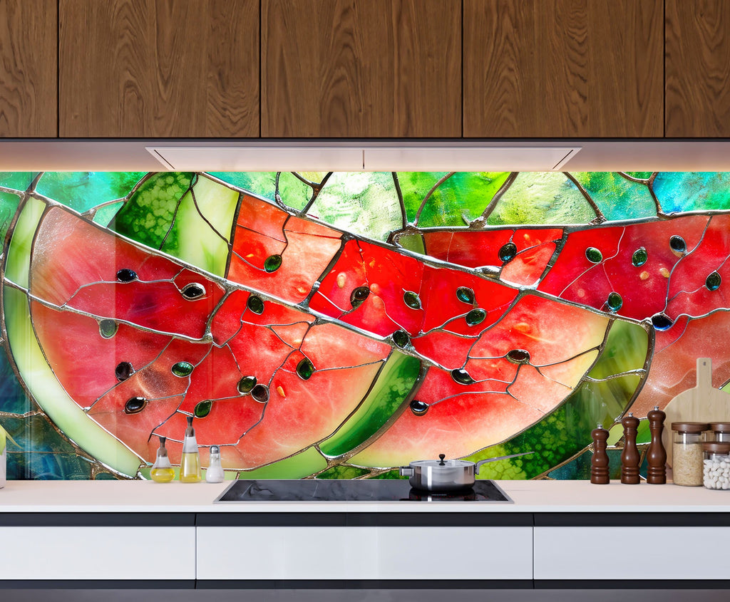 Stained Watermelon – Glass Kitchen Backsplash-BacksplashArtworks