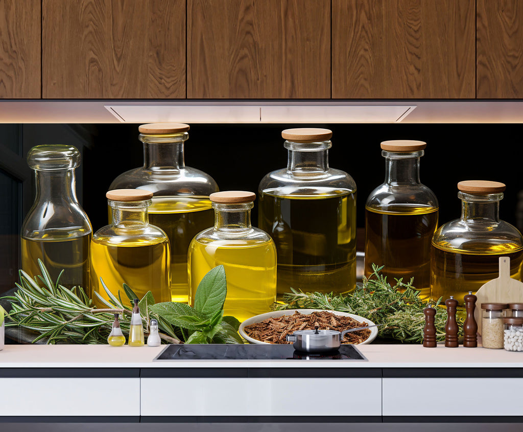 Olive Oil Glass Kitchen Backsplash – Herb and Olive Infused Design-BacksplashArtworks