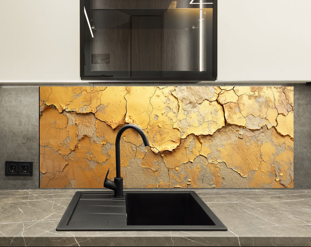 Golden Patina Abstract - Glass Kitchen Backsplash-BacksplashArtworks