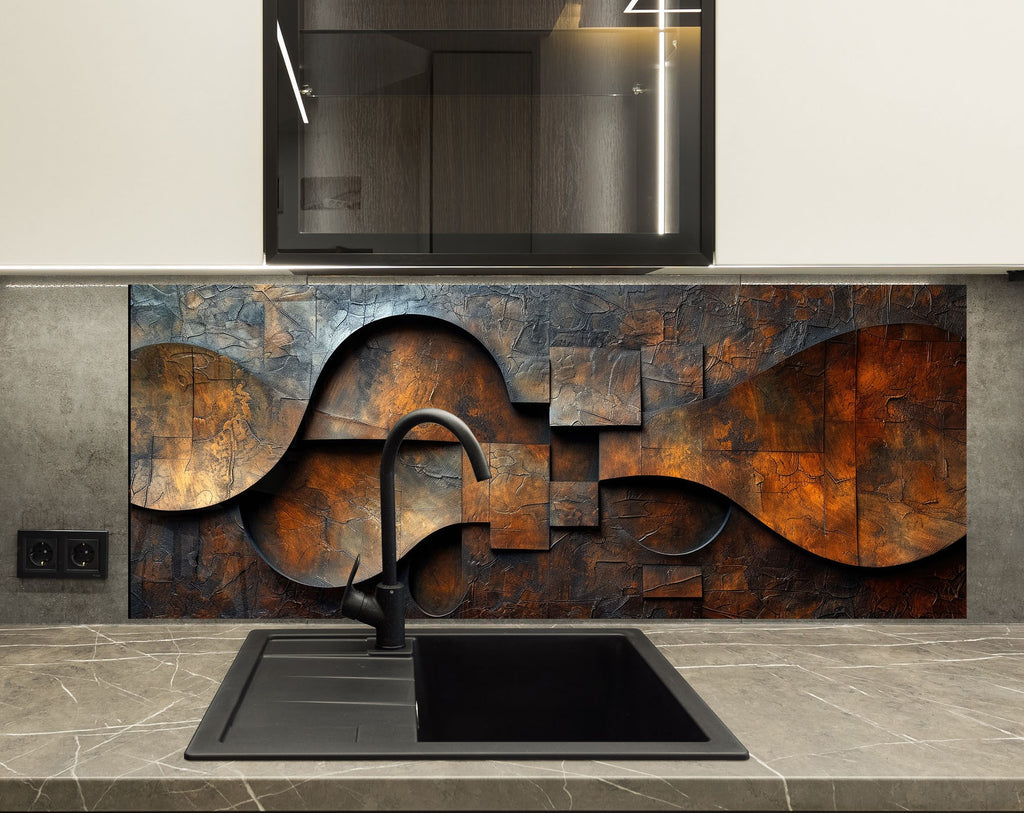 Industrial Rust Metal - Glass Kitchen Backsplash-BacksplashArtworks