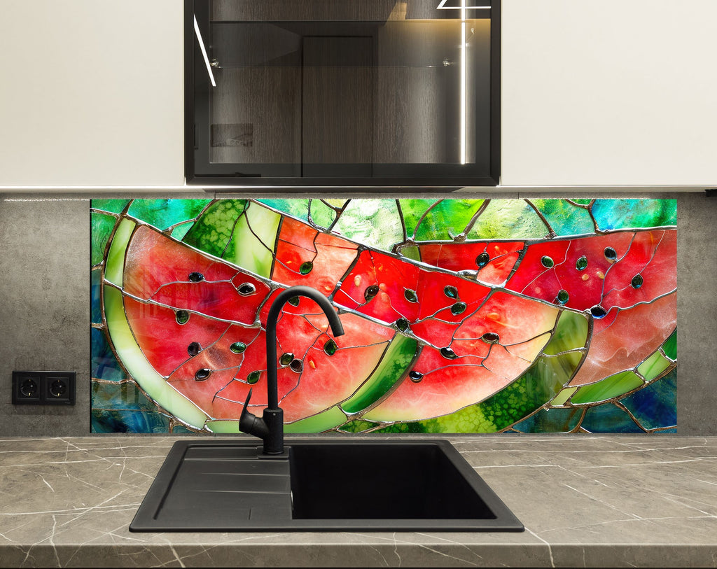 Stained Watermelon – Glass Kitchen Backsplash-BacksplashArtworks